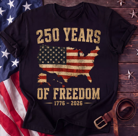 250 Years of Freedom Tee β USA Map Flag Shirt | 1776β2026 Patriotic Anniversary - TwoFiftyYears