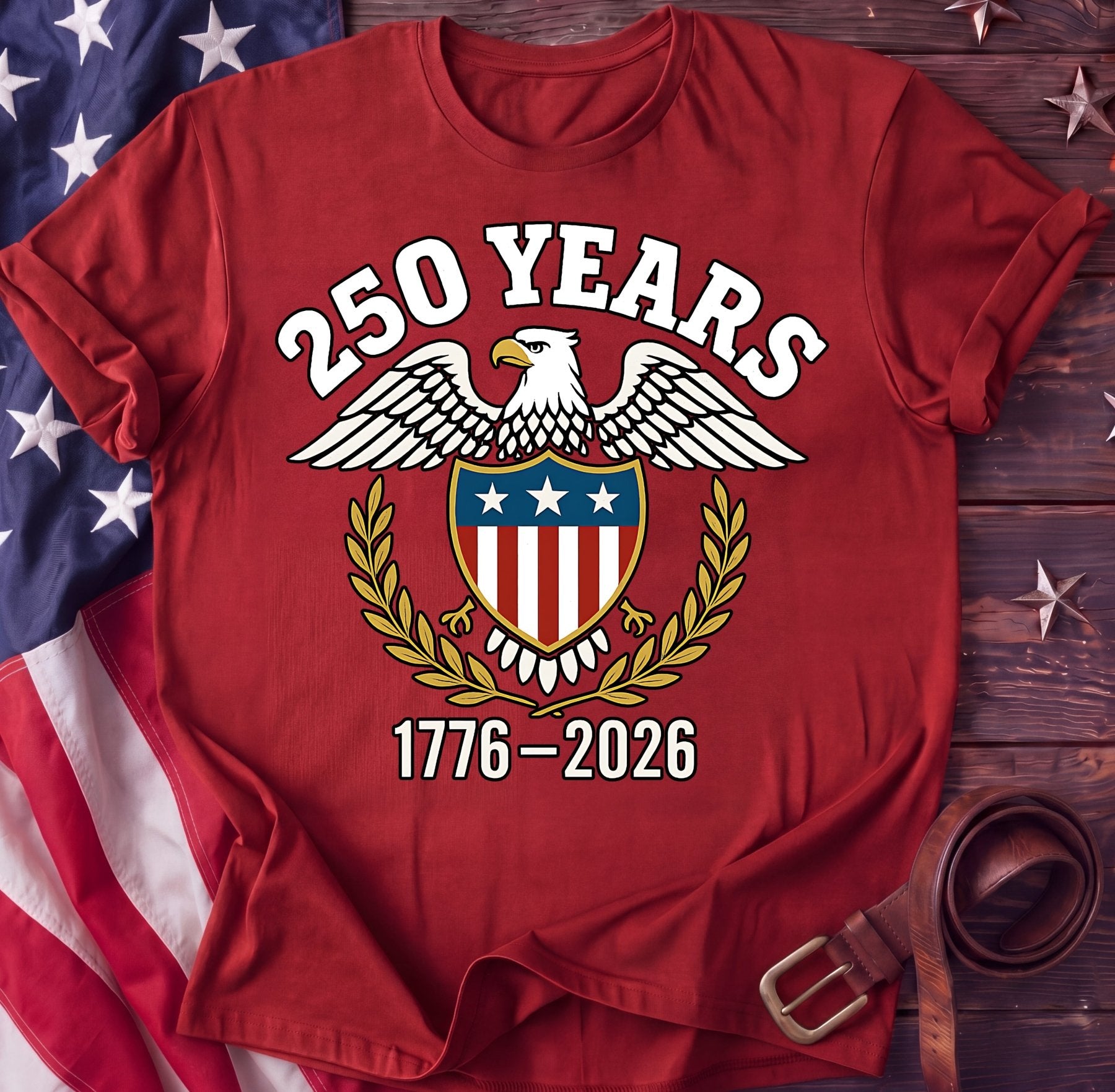 250 Years Crest — American Eagle & Shield Tee | 1776–2026 Heritage Shirt - TwoFiftyYears