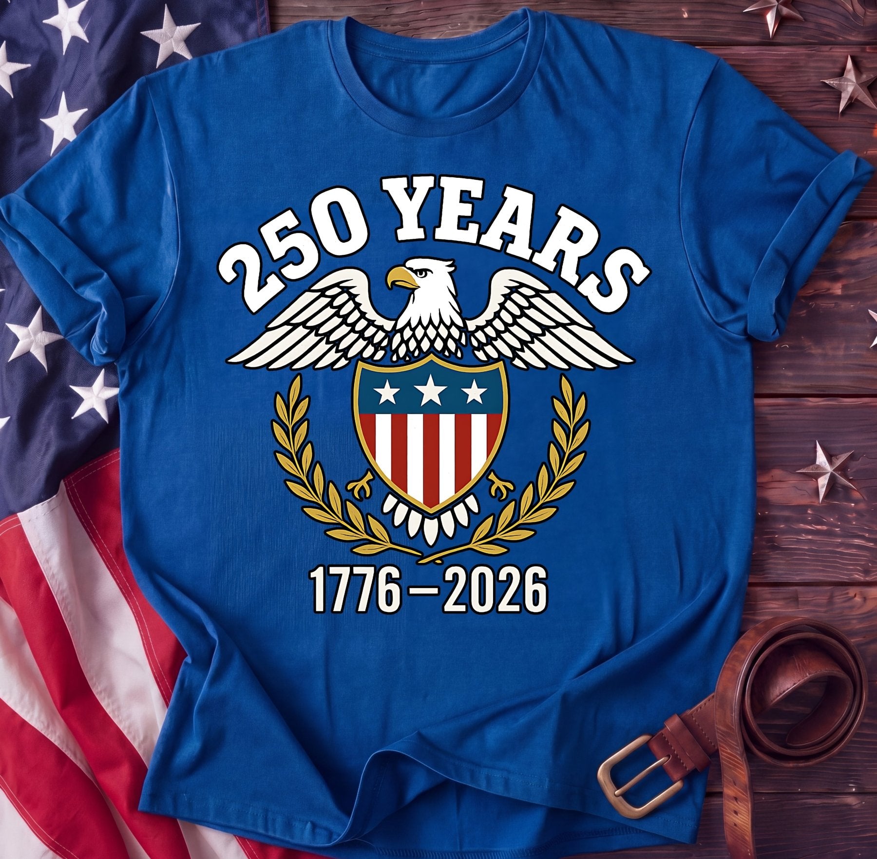 250 Years Crest — American Eagle & Shield Tee | 1776–2026 Heritage Shirt - TwoFiftyYears