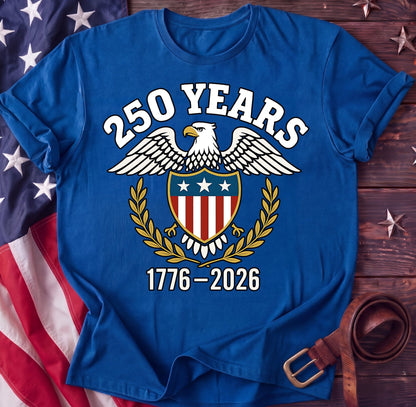 250 Years Crest — American Eagle & Shield Tee | 1776–2026 Heritage Shirt - TwoFiftyYears