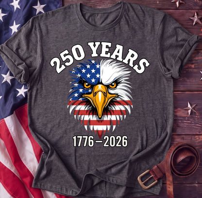 250 Years — Fierce American Eagle Face Tee | 1776–2026 Patriotic Shirt - TwoFiftyYears
