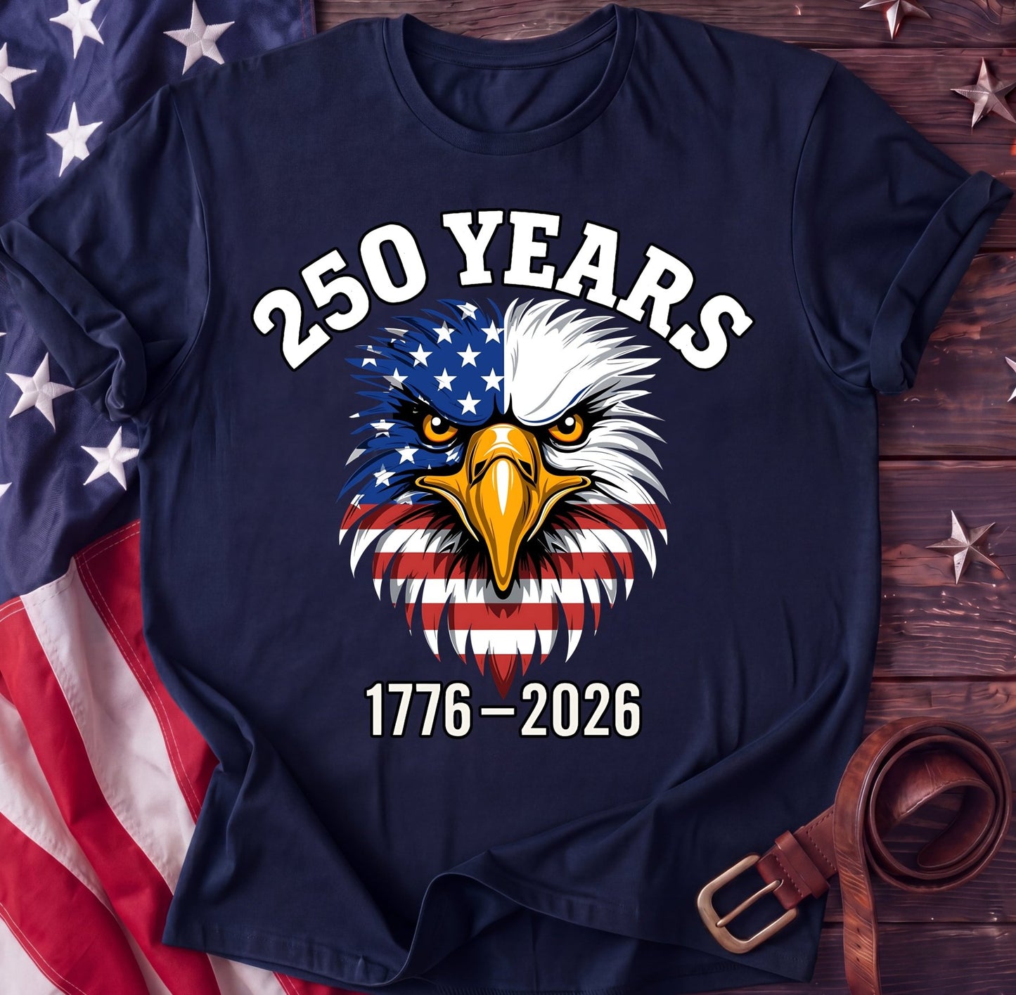 250 Years — Fierce American Eagle Face Tee | 1776–2026 Patriotic Shirt - TwoFiftyYears