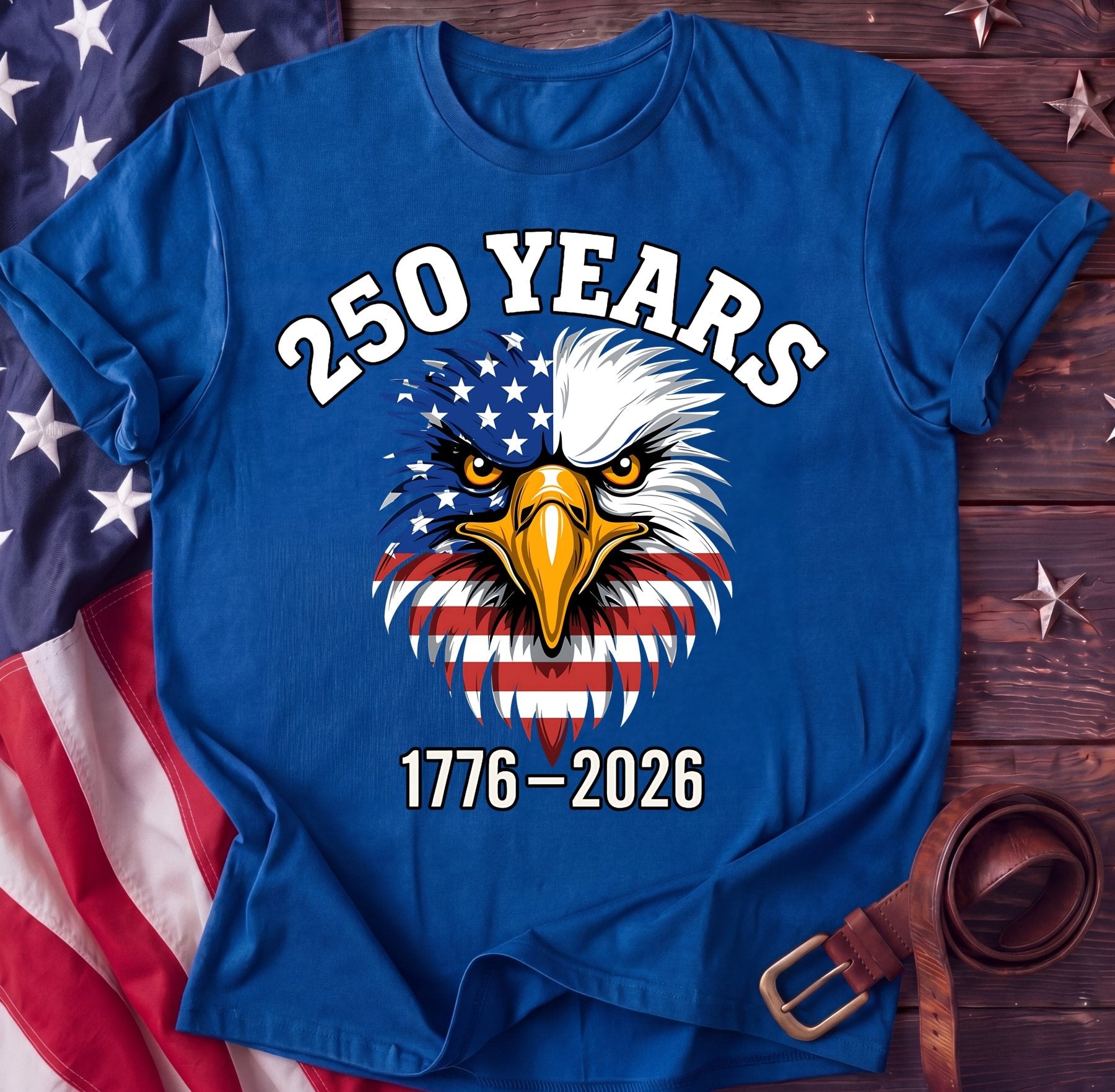 250 Years — Fierce American Eagle Face Tee | 1776–2026 Patriotic Shirt - TwoFiftyYears