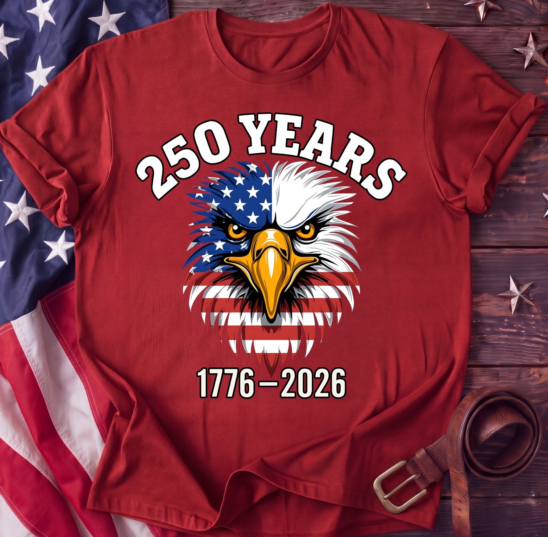 250 Years — Fierce American Eagle Face Tee | 1776–2026 Patriotic Shirt - TwoFiftyYears