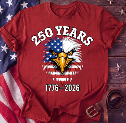 250 Years — Fierce American Eagle Face Tee | 1776–2026 Patriotic Shirt - TwoFiftyYears