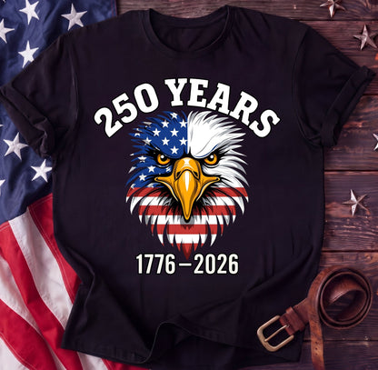 250 Years — Fierce American Eagle Face Tee | 1776–2026 Patriotic Shirt - TwoFiftyYears