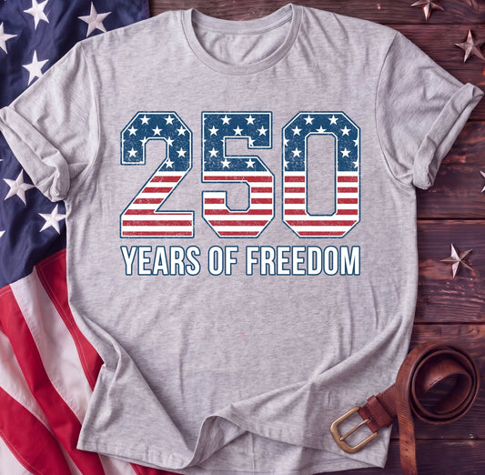 250 Years of Freedom Tee — Vintage Flag Typography | 1776–2026 Shirt - TwoFiftyYears
