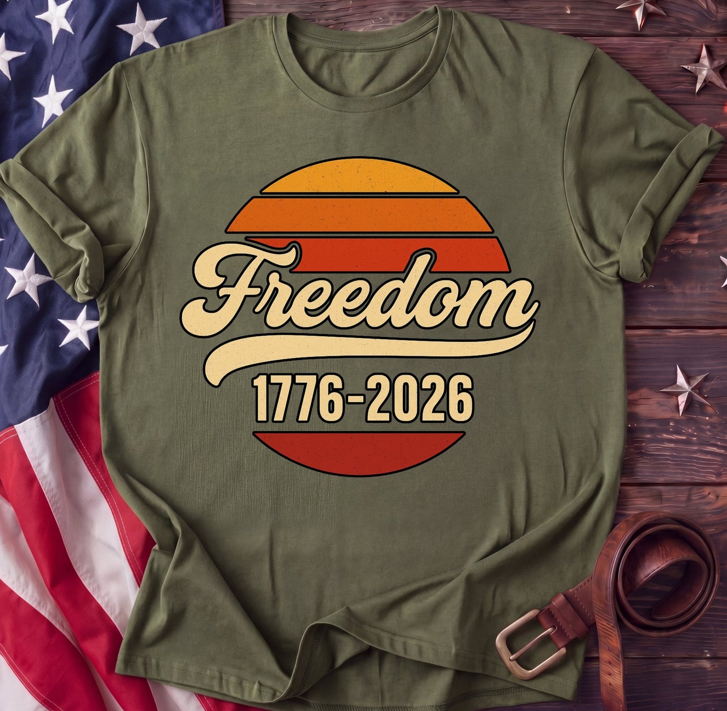 Freedom Retro Sunset Tee — Vintage 1776–2026 Shirt | 250th Anniversary - TwoFiftyYears