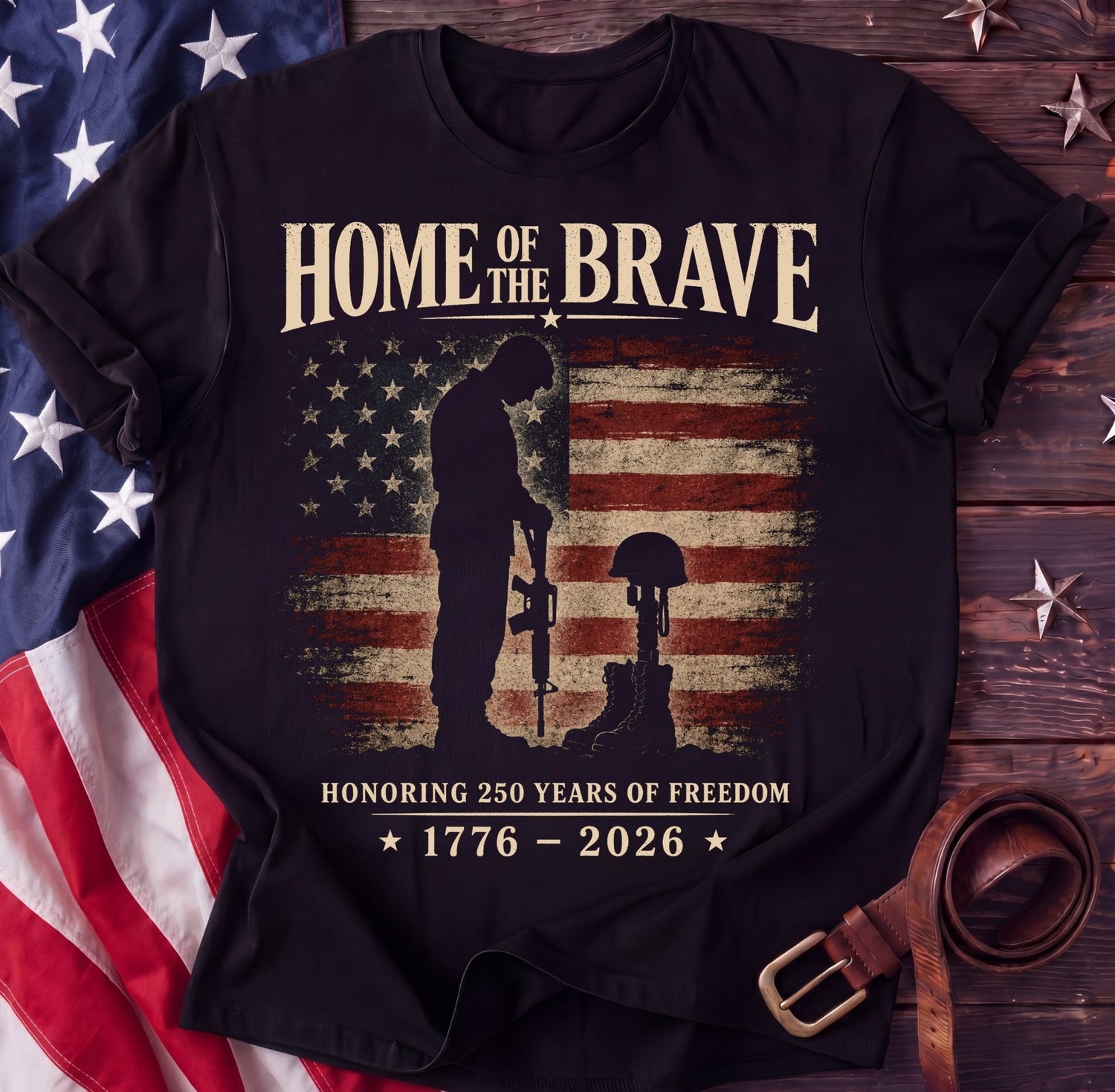 Home of the Brave Tee — Military Tribute 250 Years Shirt | 1776–2026 Veteran - TwoFiftyYears