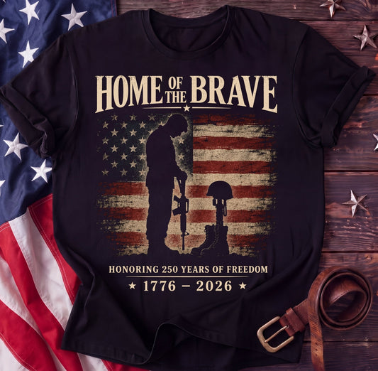 Home of the Brave Tee — Military Tribute 250 Years Shirt | 1776–2026 Veteran - TwoFiftyYears